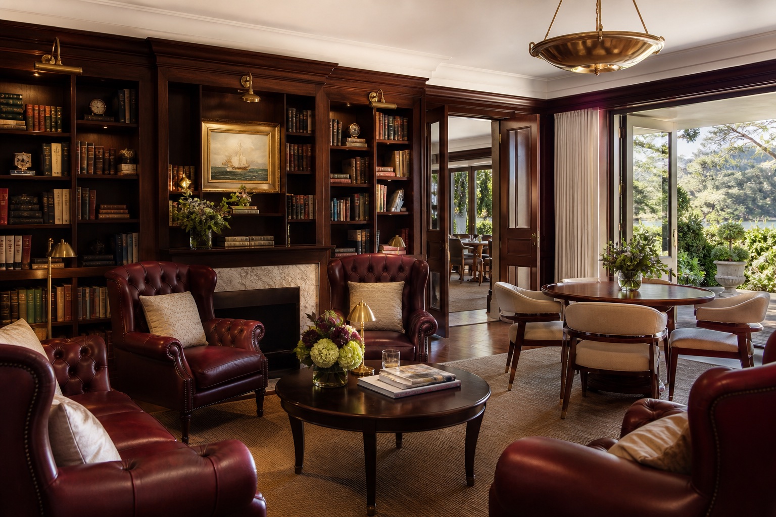 Club Marinara's library lounge and garden room