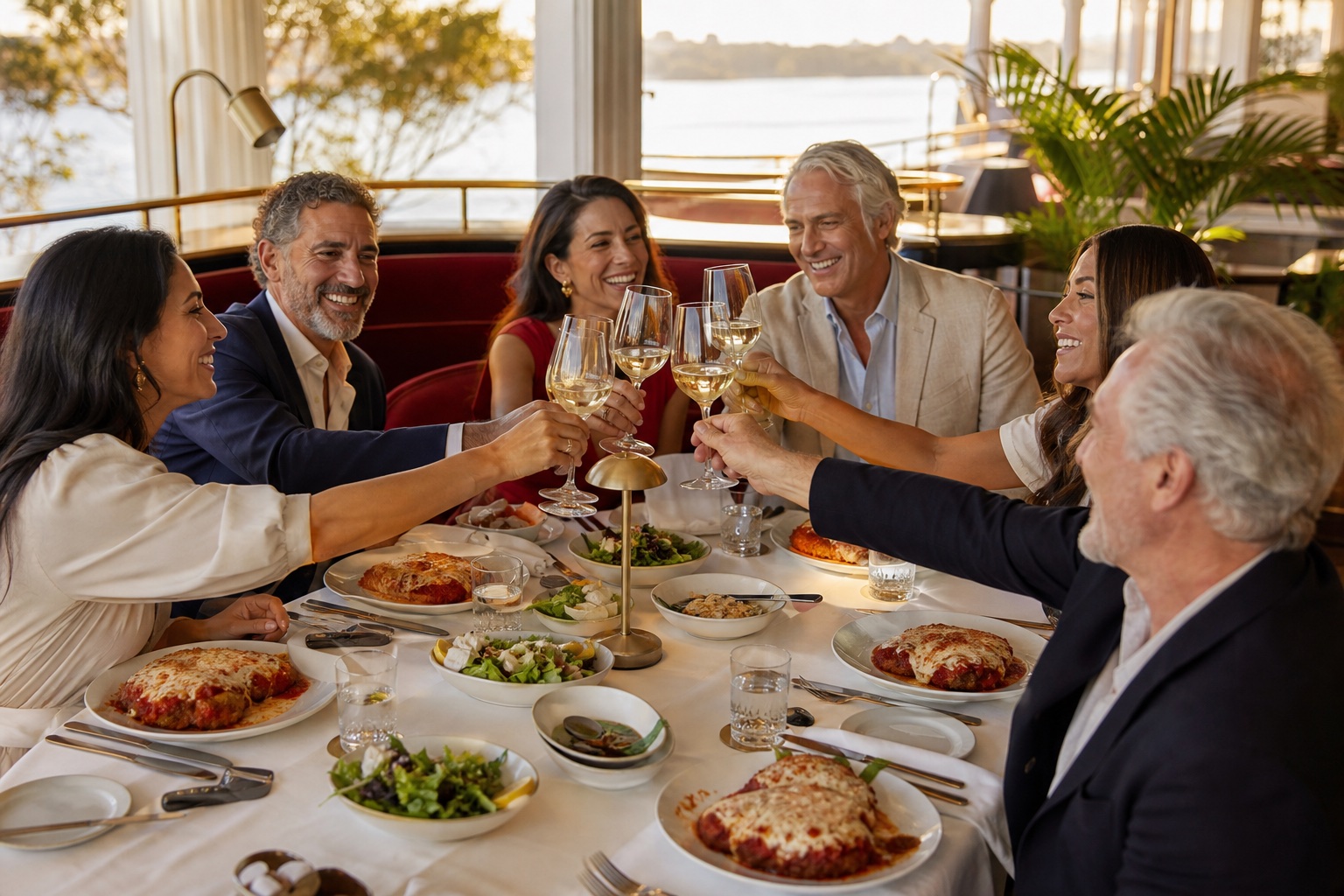 Club Marinara members sharing a celebratory parmigiana lunch